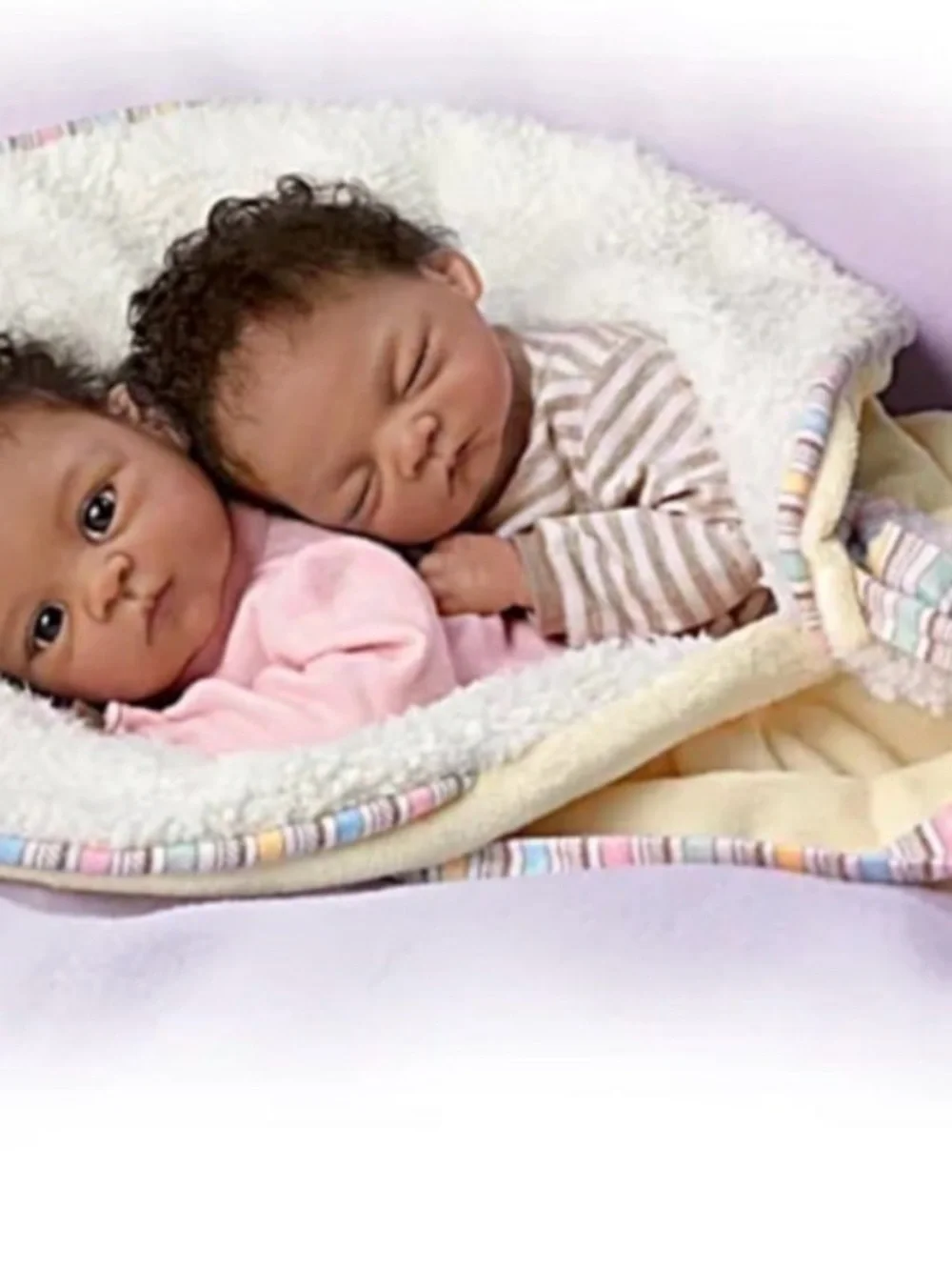 Realistic Twin Baby Doll Set in Pink and Cream